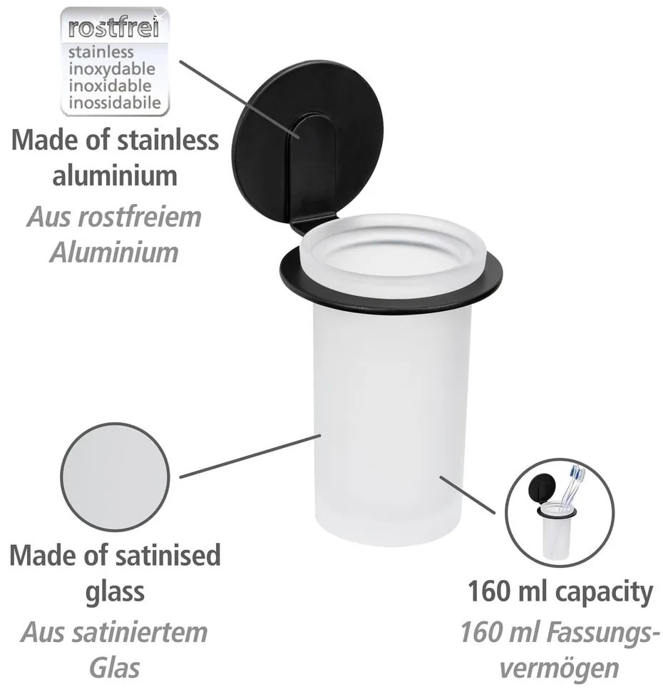 Matne čierny samodržiaci sklenený téglik na zubné kefky Bivio – Wenko