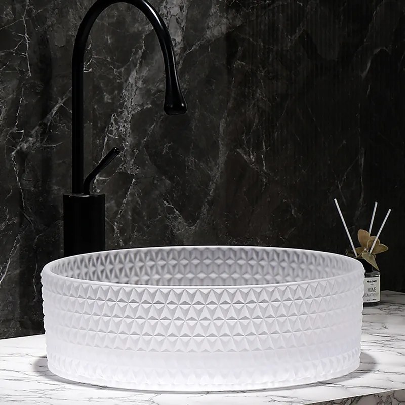 BPS-koupelny Sklenené umývadlo na dosku HYD-BRT1-WH-360 36x12 cm, matné