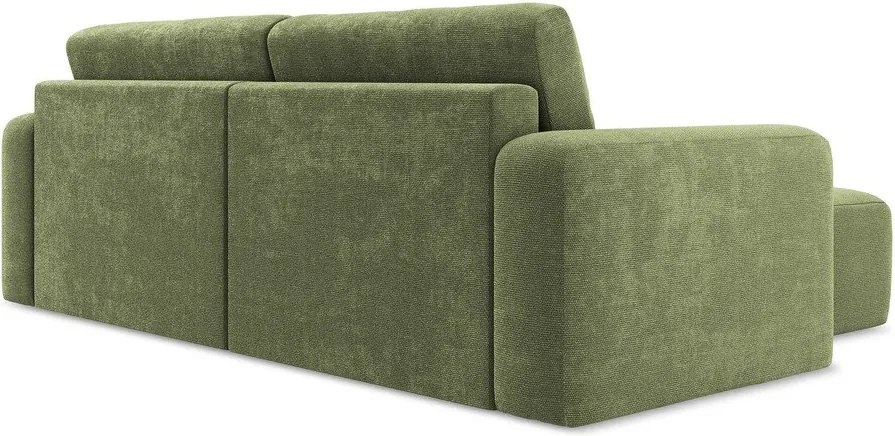 Zelená ženilková rozkladacia/s úložným priestorom rohová pohovka (ľavý roh/s leňoškou) Kona – Makamii