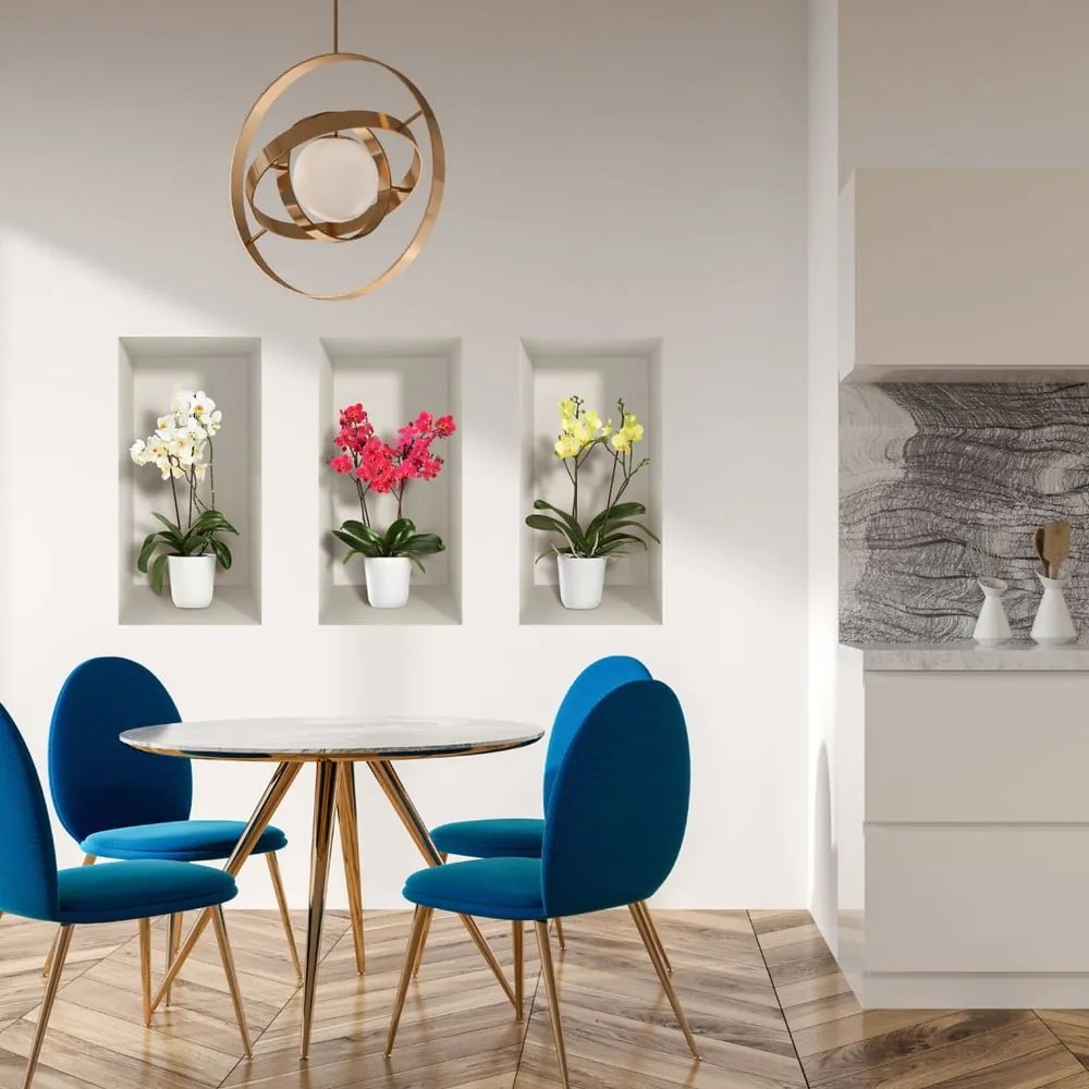 Sada 3 3D samolepiek na stenu Ambiance Orchids