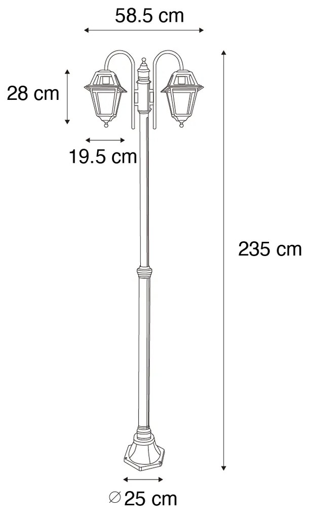Klasická vonkajšia lampa čierna 235 cm 2-svetlo IP44 - Berta