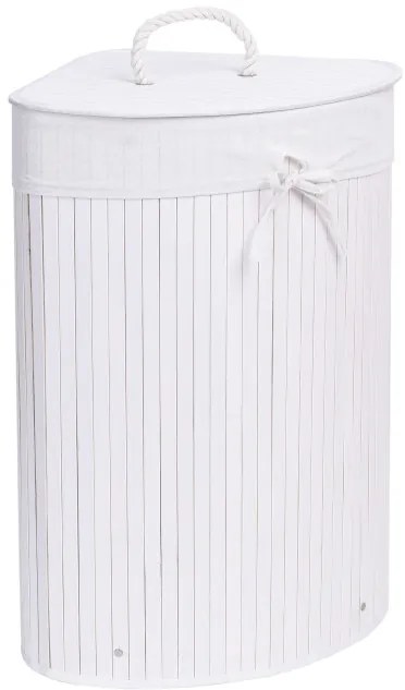 Rohový kôš na bielizeň 60 l bambusový biely