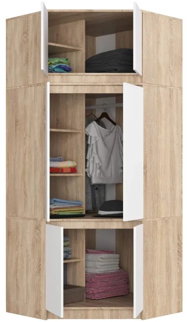 Rohová skriňa s nadstavcom S100 dub sonoma / biela