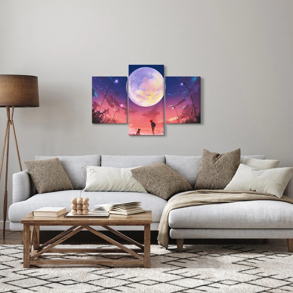 Obraz - Žena a pes pri splne (90x60 cm)