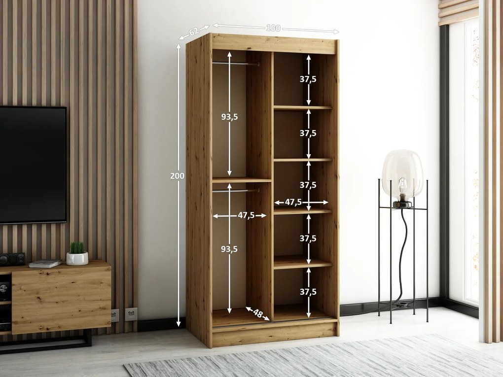 Šatníková skriňa 100 cm Ladonna 1 (čierna matná). Akcia -19%. Vlastná spoľahlivá doprava až k Vám domov. 1045680