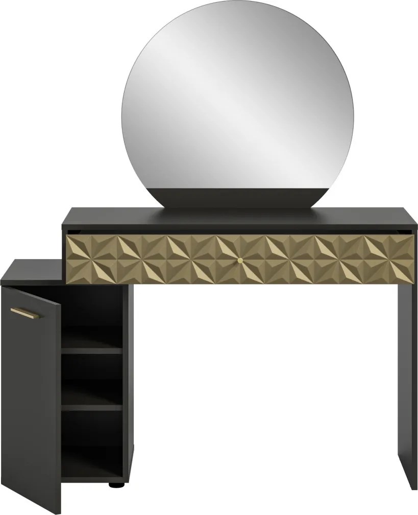 Toaletný stolík so zrkadlom Prismo, čierny/zlatý
