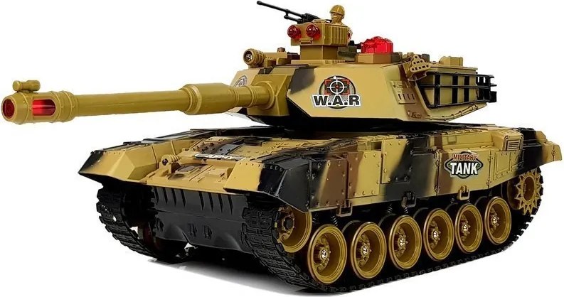 LEAN Toys Veľký diaľkovo ovládaný tank R/C 2,4 Ghz Svetlá Zvuky Streľba Žltá
