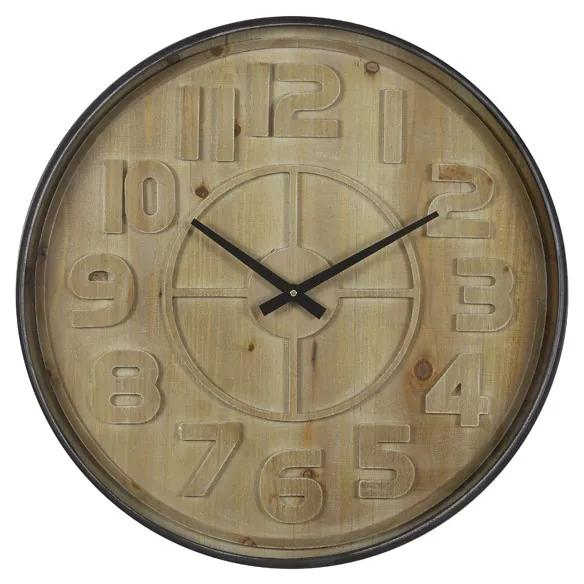 Drevené nástenné hodiny s kovovým rámem Logan - Ø 60 * 6cm
