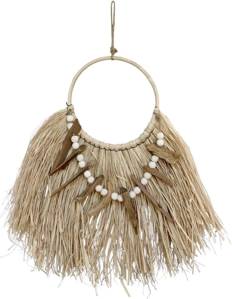 Nástenná dekorácia z palmových listov a korálky na kruhu - 46*4*51 cm