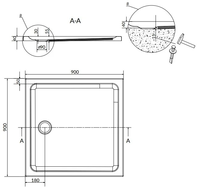 Cersanit Arteco, sprchový kút s 1-krídlovými dverami 90 (dvere) x 90 (stena) x 190 cm, 5mm číre sklo, chrómový profil + slim vanička TAKO, S601-116