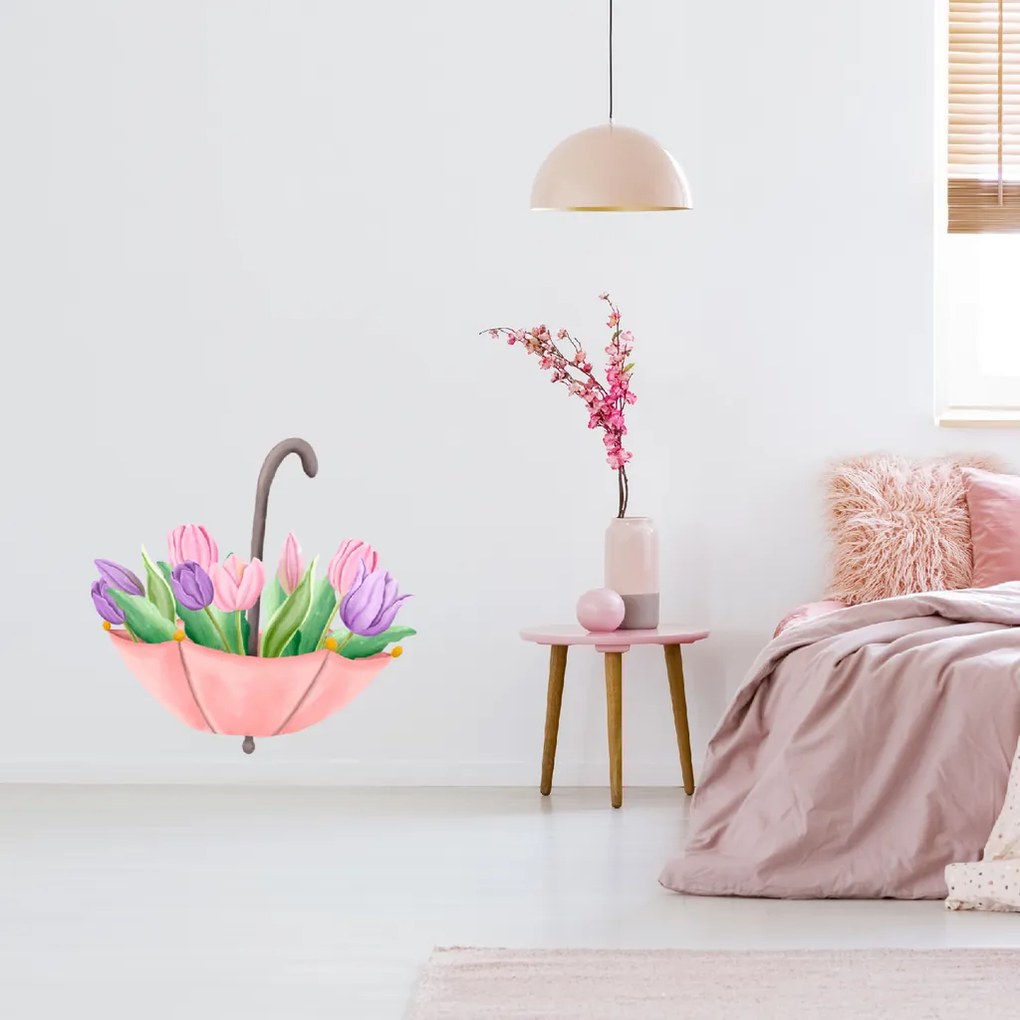 60x60cm Dáždnik s tulipánmi - textilná nálepka na stenu