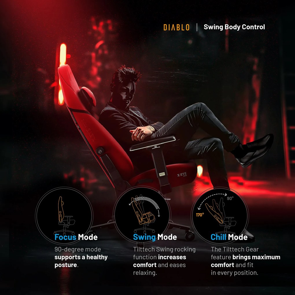 Herné kreslo Normal Size v červený-čierny: Diablo X-Eye Prime Bloody Mary