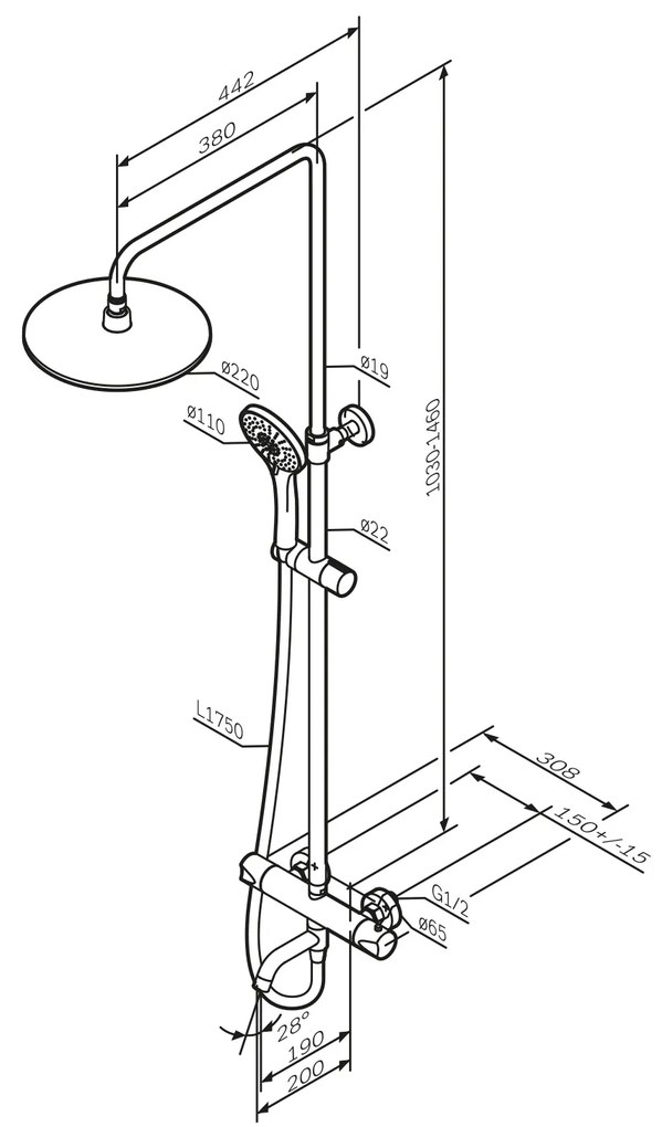 Sprchový systém AM.PM Hit F07TA500 s termostatickou vaňovou a sprchovou batériou, chróm