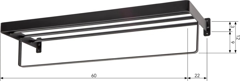 Nástenný vešiak na uteráky HANDY 60x22 cm, čierny