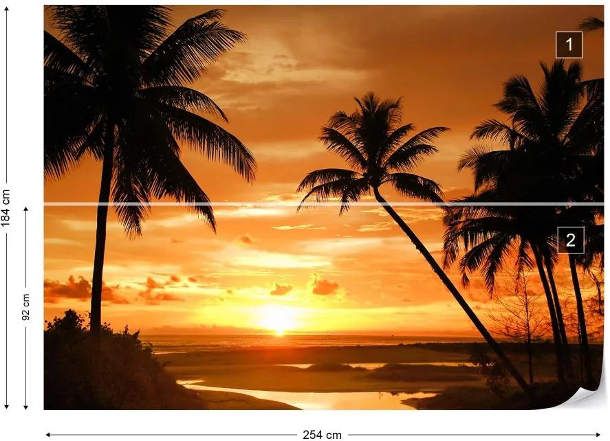 Fototapeta GLIX - Beach Tropical Sunset Palms + lepidlo ZADARMO Vliesová tapeta  - 254x184 cm