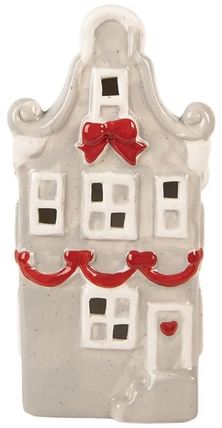 Šedo-červený keramický LED domček Lamont - 11*9*22 cm