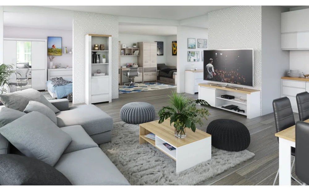 Konferenčný stolík VILGO 90, lesklá biela