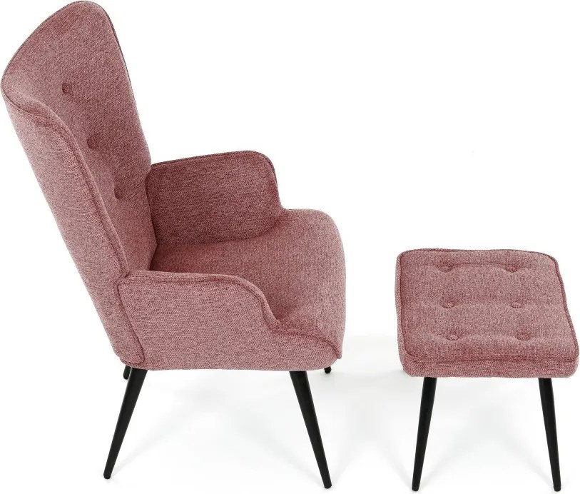 Relaxačné kreslo ušiak s taburetom ROYAL II — kov, látka, ružová