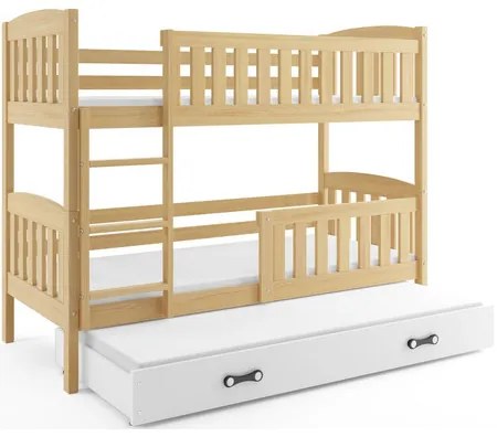 Detská poschodová posteľ KUBUS s výsuvnou posteľou 80x190 cm - borovica Biela