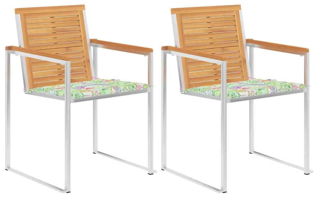 Záhradné stoličky so sedákmi 2 ks masívne tíkové drevo a oceľ 3061527