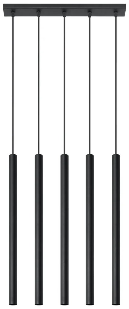 Závesné svietidlo Pastelo, 5x čierne kovové tienidlo