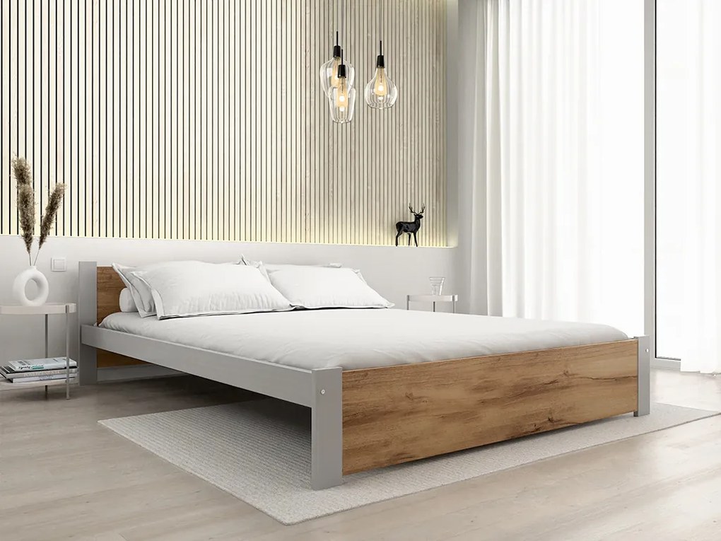 Posteľ IKAROS 120 x 200 cm, dub artisan/sivá Rošt: S lamelovým roštom, Matrac: Bez matraca