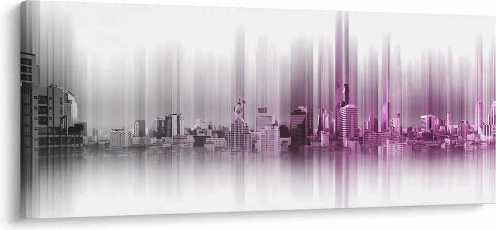 Obraz - Panoráma mesta, ružovo-šedé (120x50 cm)