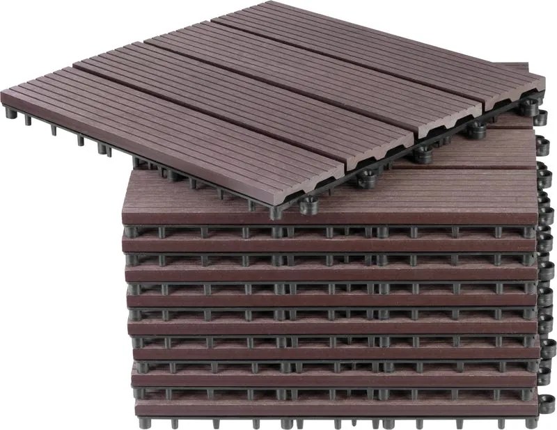 Sada 9 plastových terasových dosiek s WPC efektom dreva 31x31 cm,