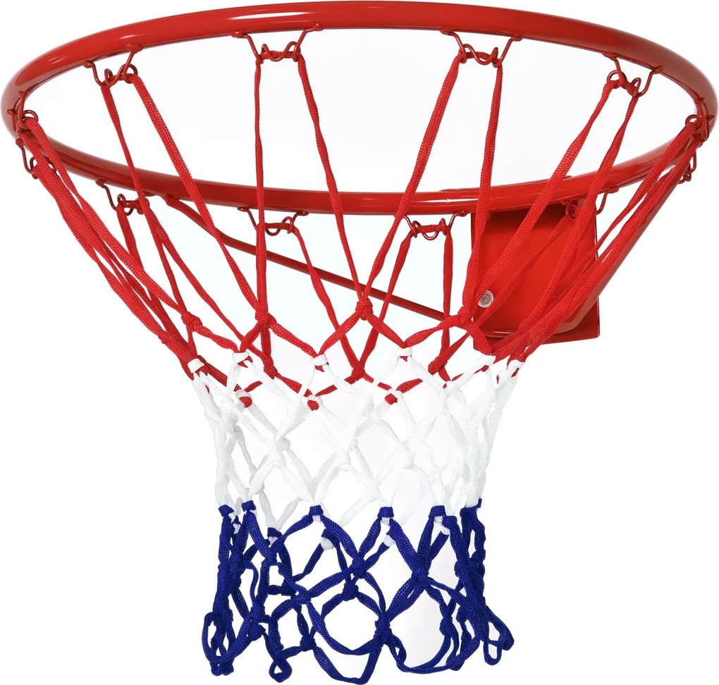 HOMCOM basketbalový kôš, vnútorný a vonkajší s obručí Ø46 cm a sieťou, nástenný montáž, basketbalová doska pre tínedžerov a dospelých, Červená + Modrá