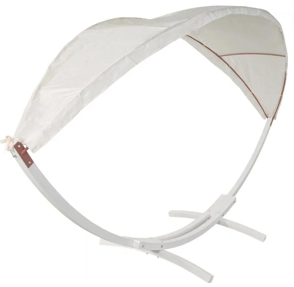 Hojdacia sieť HWC-J47 so strieškou pre 2 osoby, drevo, 420cm - biela, krémovo-biela