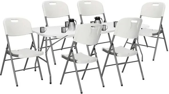 SPRINGOS Cateringová súprava, turistický stôl 240 cm so 8 stoličkami, skladacia biela súprava