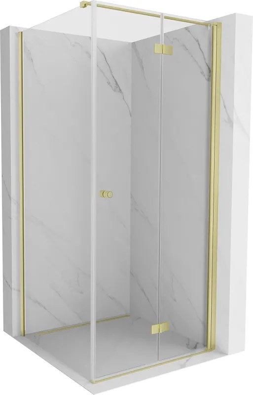 Mexen Mist-F T, 1-krídlový skladací sprchový kút pravý 70 x 70 cm, číre sklo, zlatý matný profil, 8A6T-070-070-55-00-P
