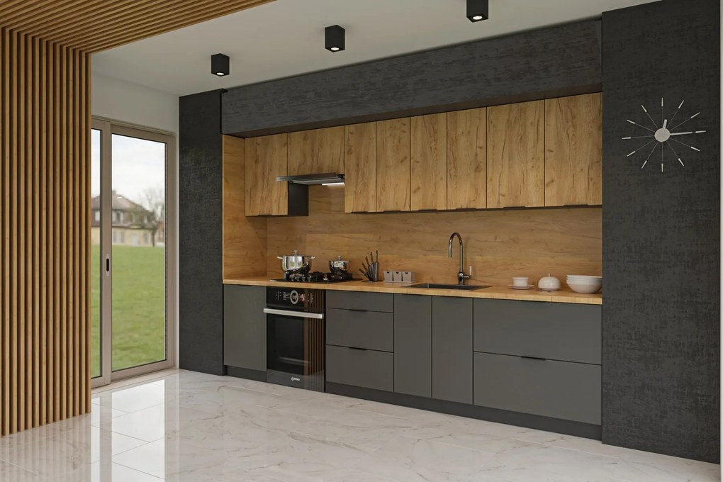 Moderná kuchyňa 300 CRAF, zlatý craft / grafit