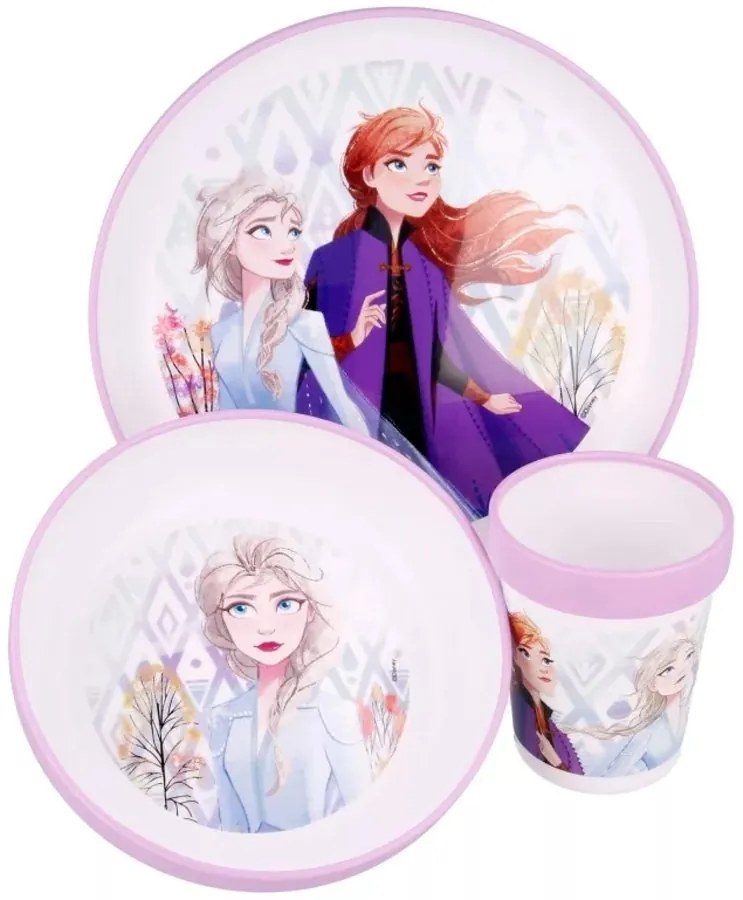 Súprava plastového riadu Ľadové kráľovstvo - Frozen s kelímkom a protišmykom - 3 diely