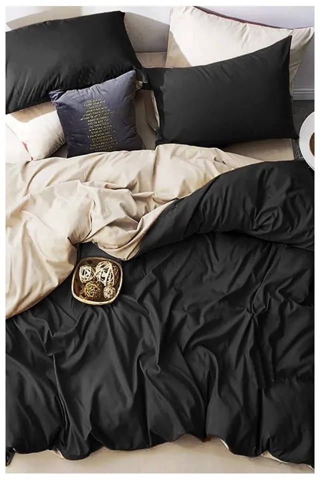 Čierno-krémové bavlnené obliečky na dvojlôžko/predĺžené s plachtou 200x220 cm - Mila Home