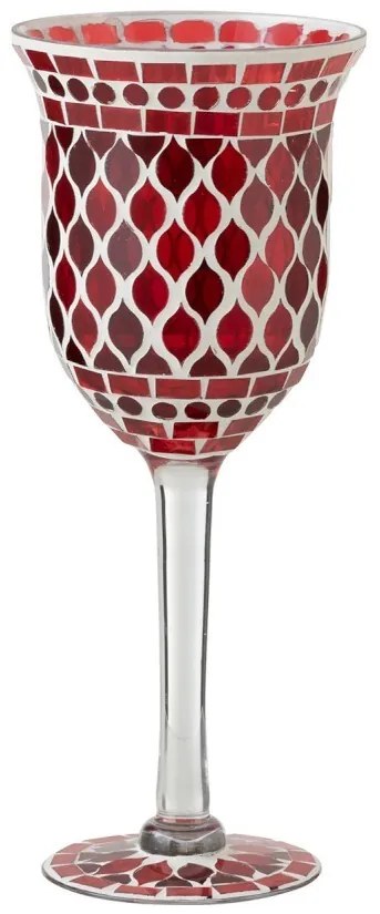 Červený sklenený svietnik na nožičke Mosaic - Ø 12 * 30 cm