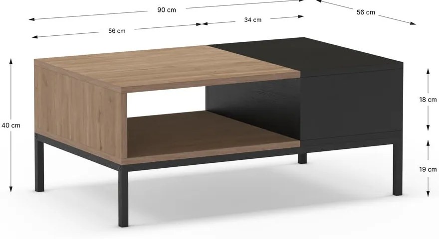 Konferenčný stolík v čierno-prírodnej farbe 56x90 cm Cailin – Marckeric