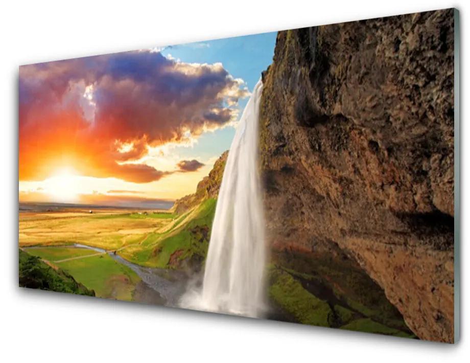 Skleneny obraz Vodopád slnko krajina 120x60 cm