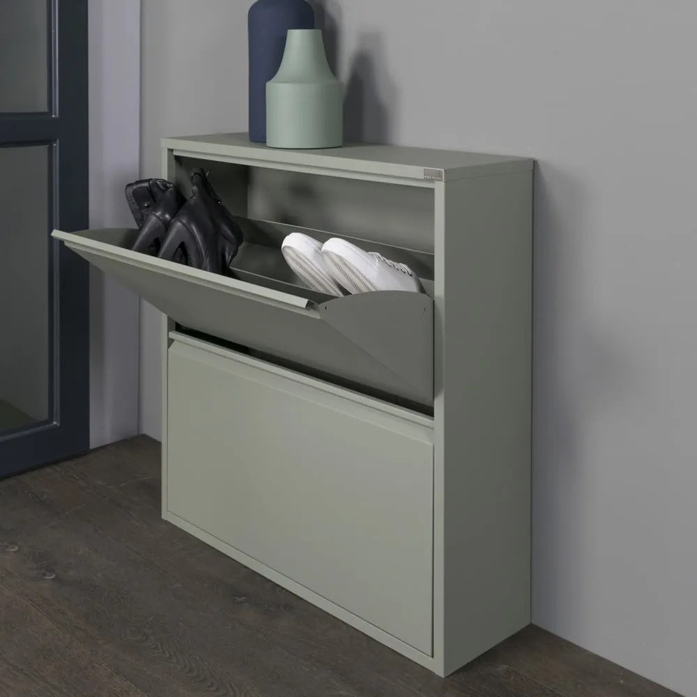 Sivozelená kovová výklopná skrinka na topánky 75x77,5x22,5 cm Billy – Spinder Design