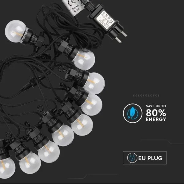 LED Vonkajšia reťaz STRING 5m 10xLED/0,4W/24/230V 3000K IP44