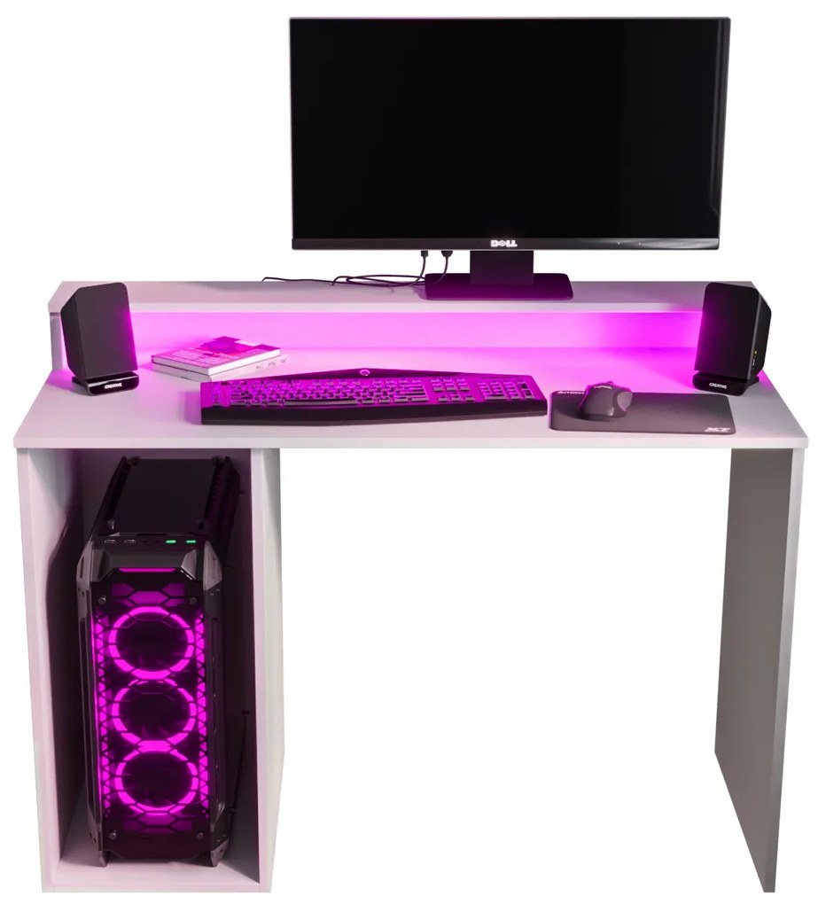 Herný PC stolík Garrick 2 (biely) (s LED RGB osvetlením). Akcia -71%. Vlastná spoľahlivá doprava až k Vám domov. 1064136