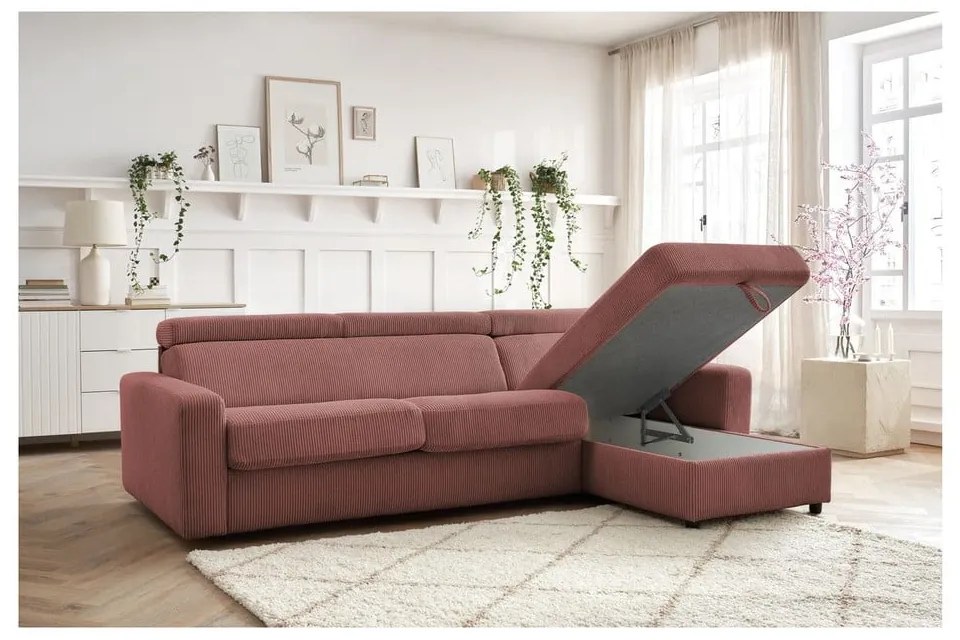 Ružová menčestrová rozkladacia rohová pohovka (variabilná) Monaco – Bobochic Paris