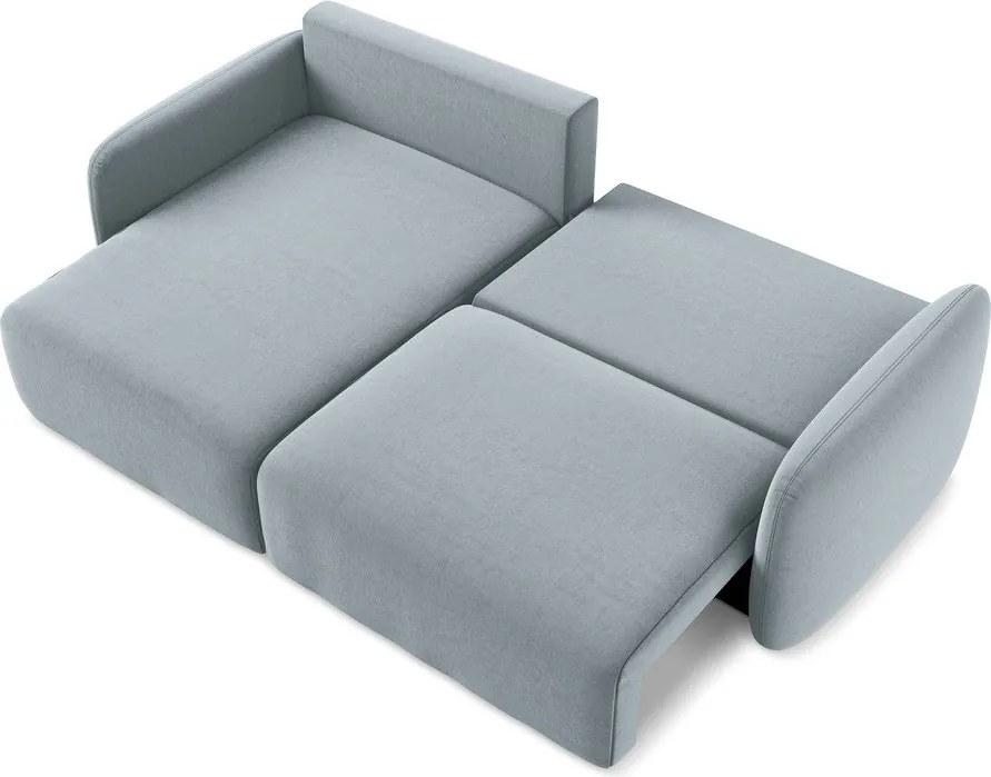 Modrá zamatová rozkladacia/s úložným priestorom rohová pohovka (ľavý roh/s leňoškou) Kalena – Makamii