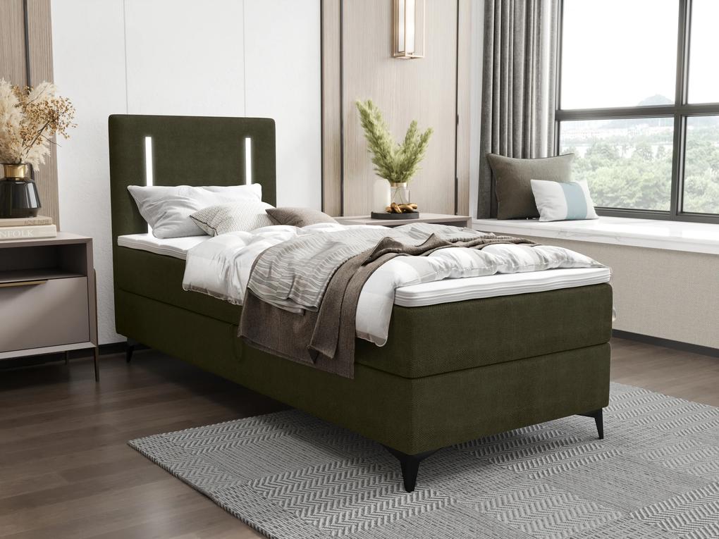 Jednolôžková posteľ 80 cm Ortega Comfort (olivová zelená) (s roštom a matracom, bez úl. priestoru) (s LED osvetlením). Vlastná spoľahlivá doprava až k Vám domov. 1082660
