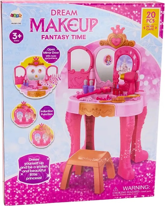 LEAN Toys Detský toaletný stolík so senzorom gest a doplnkami, ružový