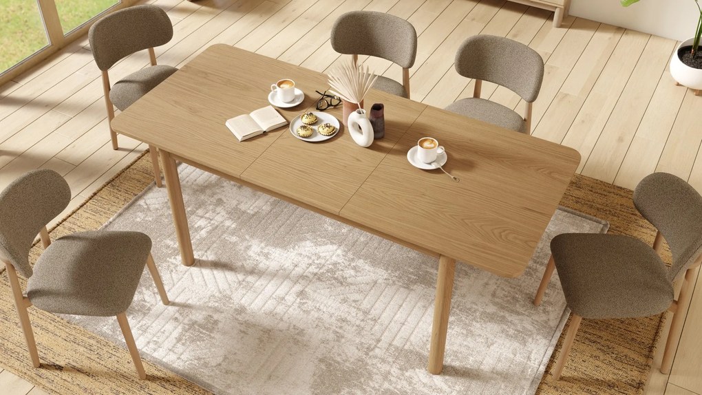 ALMO Hnedá Taupe (látka Monza 40) / lakovaný dubový rám – DREVENÁ BOUCLÉ STOLIČKA DO OBÝVAČKY, JEDÁLNE A KUCHYNE V RETRO ŠTÝLE