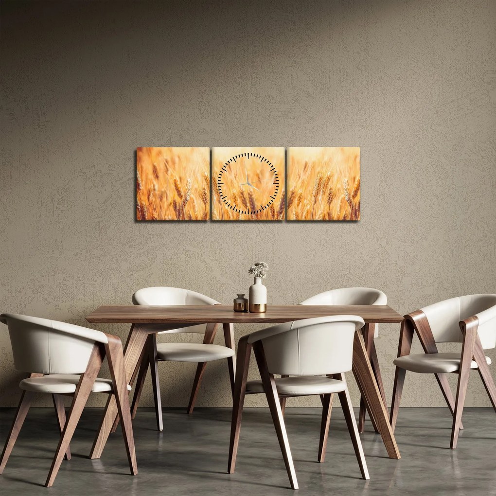 Obraz - pole s obilím (s hodinami) (90x30 cm)