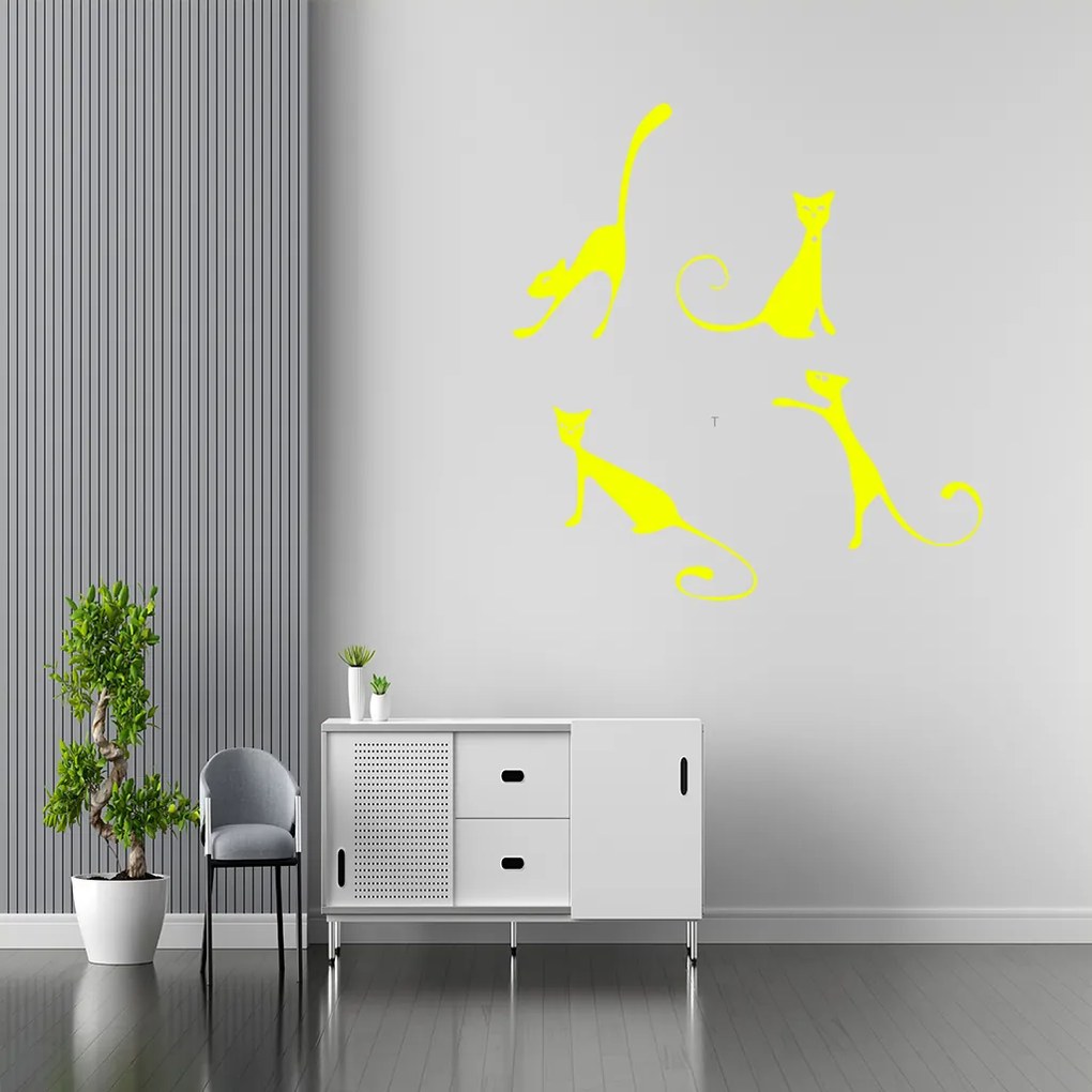 Veselá Stena Samolepka Nespútané mačičky Farba: žlutá, Veľkosť: 80 x 85 cm