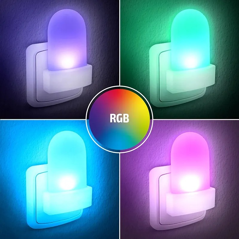 SOLIGHT Nočná LED RGB svetielko so svetelným senzorom, voliteľná farba svetla