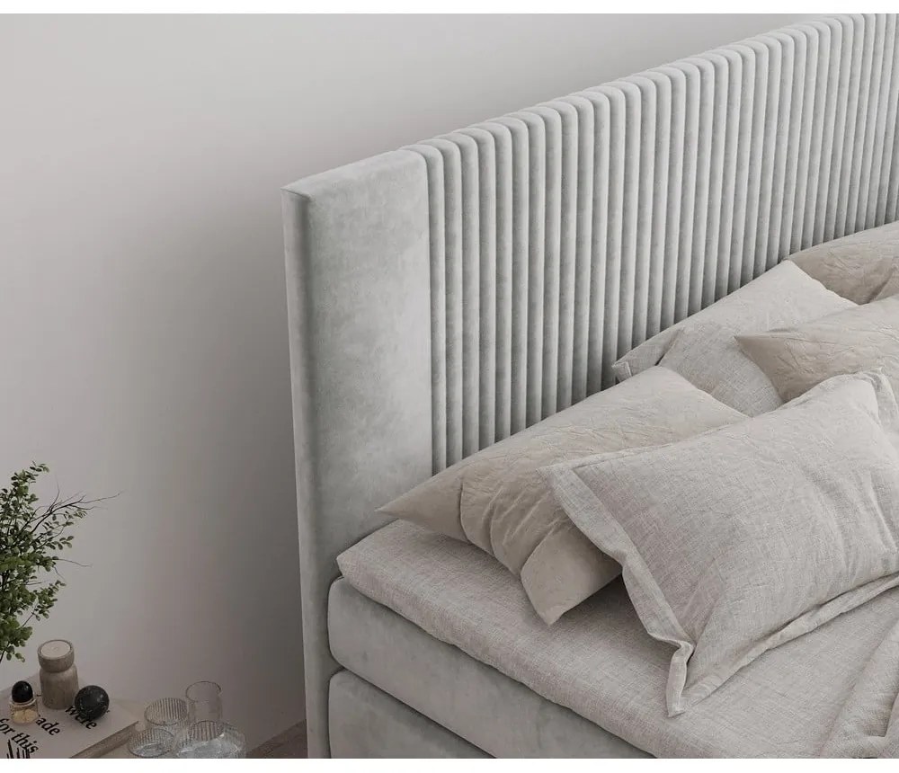 Svetlosivá boxspring posteľ s úložným priestorom 200x200 cm Bergamo – Maison de Rêve